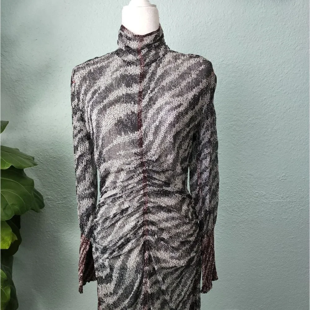 Rag and bone silk turtleneck long sleeve rushed bottom back zipper mini dress